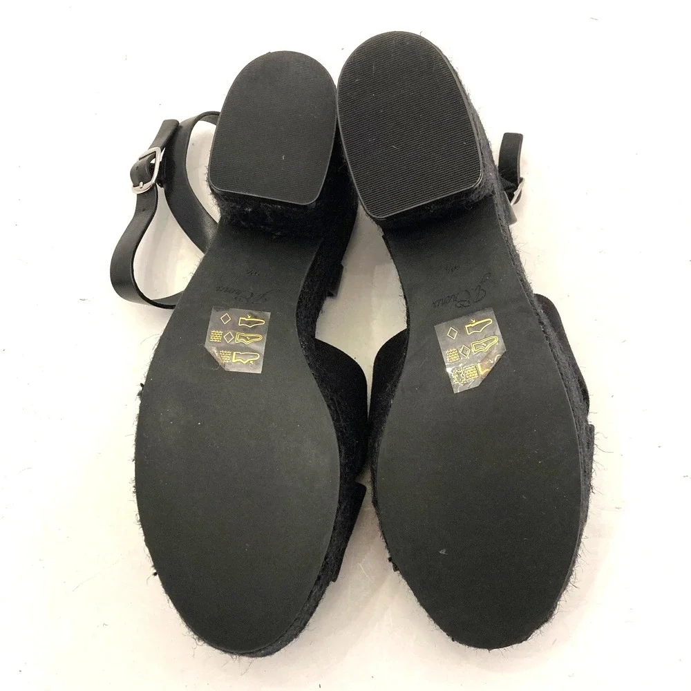 J.Crew Platform Sandals Womens 9.5 Black Espadrille High Heel Fabric Leather‎